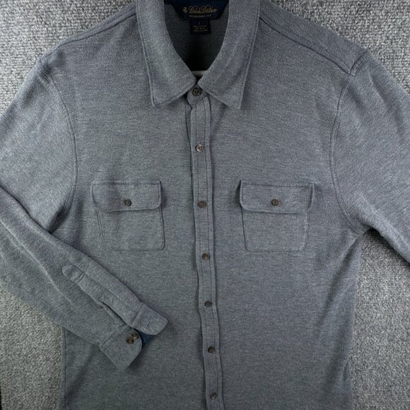 Brooks Brothers Knit Cotton Wool Gray Button Up Shirt Men Long Sleeve Large - Picture 2 of 12
